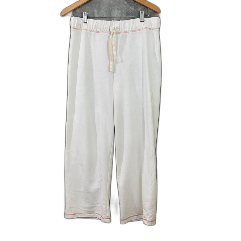 J.Crew Wide Leg & waist Rainbow Stitched Yoga Sweat Pants women’s size M white